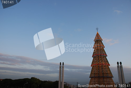 Image of Beautiful tall Christmas tree in Lisbon (at sunset)