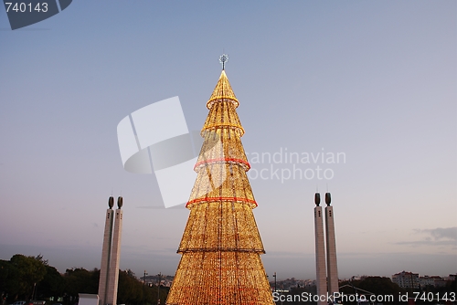 Image of Beautiful tall Christmas tree in Lisbon (at sunset)