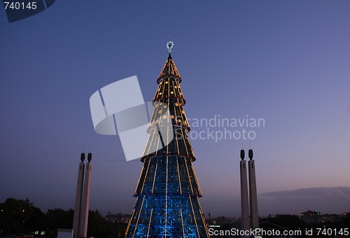 Image of Beautiful tall Christmas tree in Lisbon (at sunset)