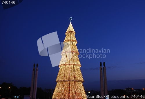 Image of Beautiful tall Christmas tree in Lisbon (at sunset)