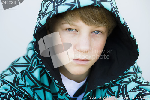Image of Boy in Hood Looking to Camera