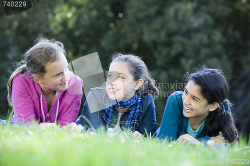 Image of Group Of Tween Girls Lying On Grass