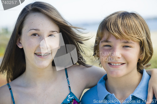 Image of Portrait of Brother and Sister Outdoors