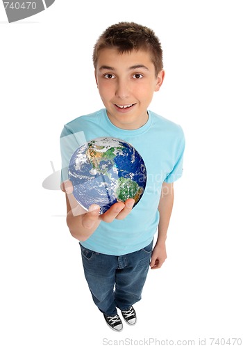 Image of Boy holding planet earth