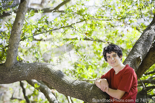 Image of Teenage Boy Standing in Woods