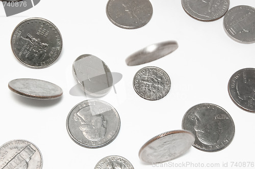 Image of Falling US coins on isolated background