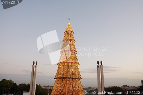 Image of Beautiful tall Christmas tree in Lisbon (at sunset)