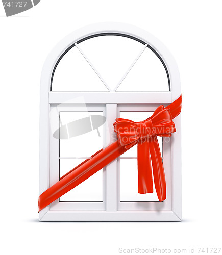 Image of Plastic window with red ribbon gift