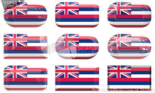 Image of nine glass buttons of the Flag of Hawaii