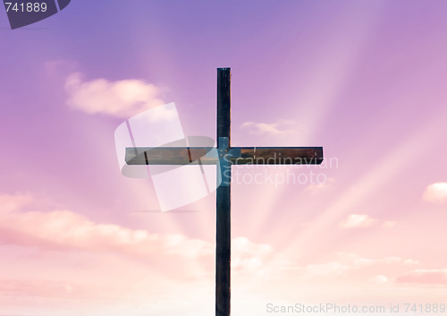 Image of cross of christ and pink sky