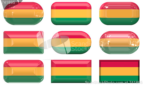 Image of nine glass buttons of the Flag of Bolivia