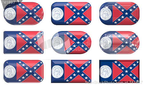 Image of nine glass buttons of the Flag of Georgia
