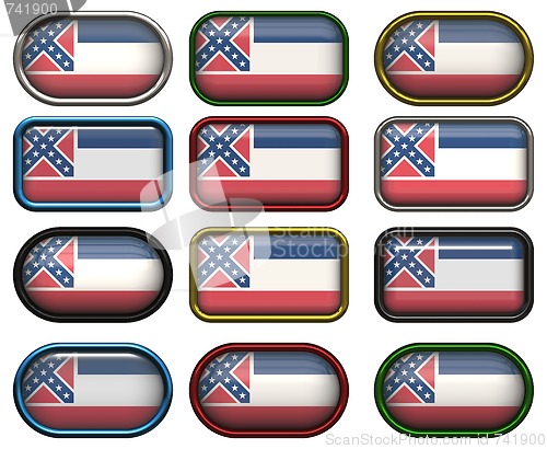 Image of 12 buttons of the Flag of Mississippi