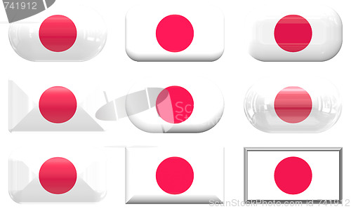 Image of nine glass buttons of the Flag of Japan