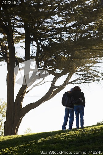 Image of Couple Embracing on Hill