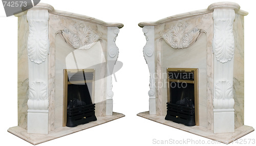 Image of white marble fireplace