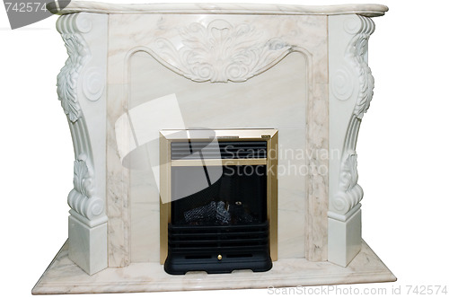 Image of white marble fireplace