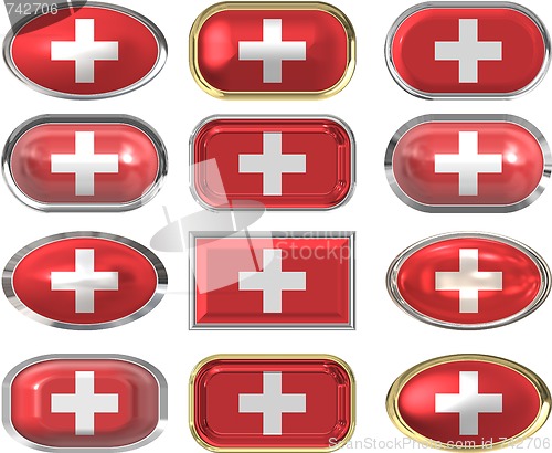 Image of 12 buttons of the Flag of Switzerland