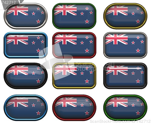 Image of 12 buttons of the Flag of New Zealand