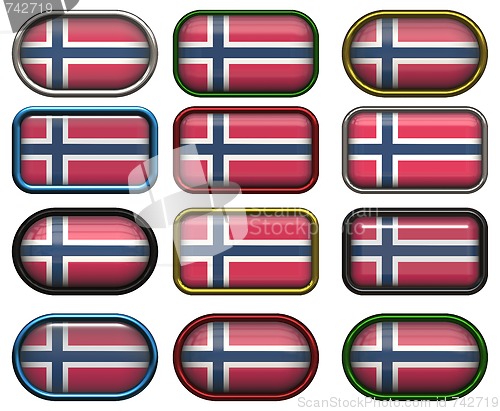 Image of 12 buttons of the Flag of Norway