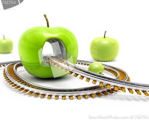 Image of Rail road throw green apple