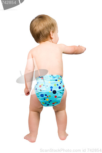 Image of Cute Baby Boy Isolated Wearing Cloth Diaper 