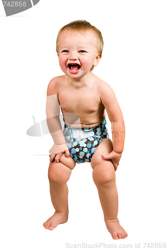 Image of Cute Baby Boy Isolated Wearing Cloth Diaper 