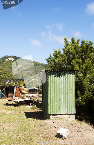 Image of outhouse toilet with chicken coop grenadine islands