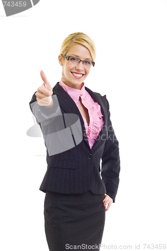 Image of Businesswoman showing ok sign