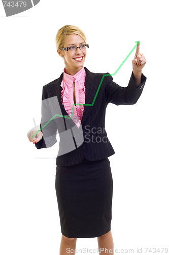Image of businesswoman drawing a growing chart