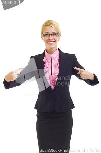 Image of woman pointing at herself