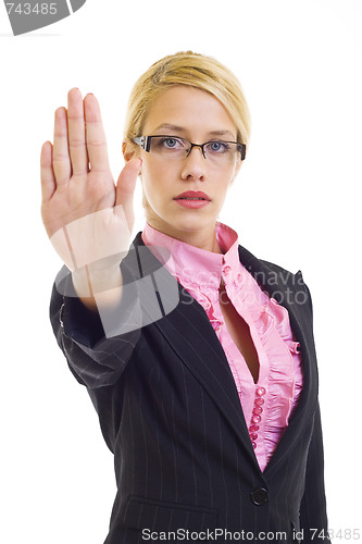 Image of  businesswoman making stop sign