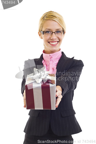 Image of Business woman with gift 