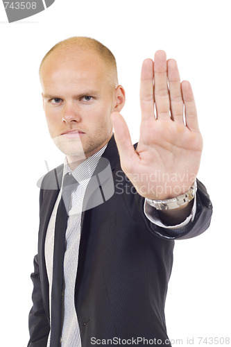 Image of business man making stop