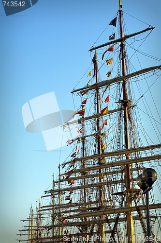 Image of Masts of Tall ships in port
