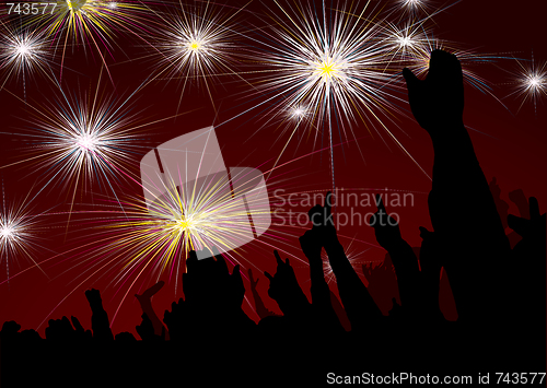 Image of new year crowd fireworks