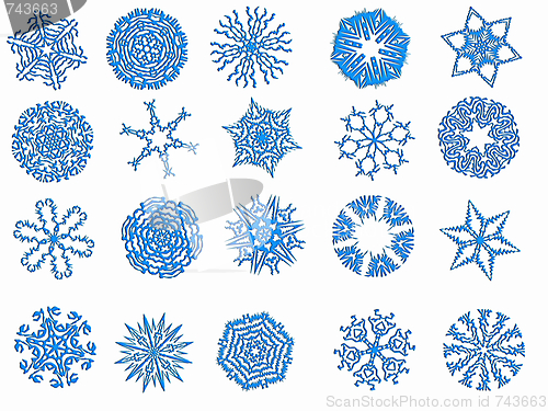 Image of Blue snowflakes on a white background