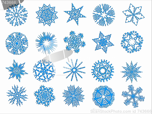 Image of Blue snowflakes on a white background