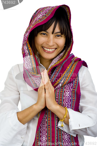 Image of beautiful woman with scarf over her head