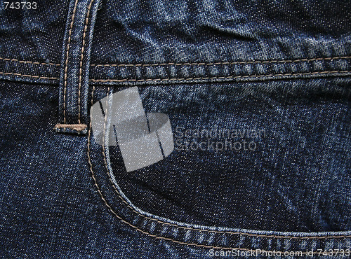 Image of Pocket from a blue jeans fabric as background