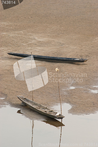 Image of Two boats on the riverbed of Mekong