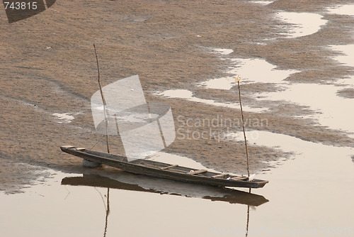 Image of Two boats on the riverbed of Mekong