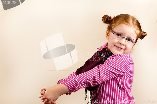 Image of Portrait of cute elegant redhead girl begging for somthing 