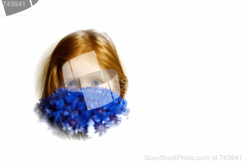 Image of Portrait of redhead girl with cornflowers