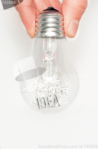 Image of Hand with light bulb full of ideas