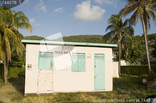 Image of typical caribbean take out restaurant bequia st. vincent
