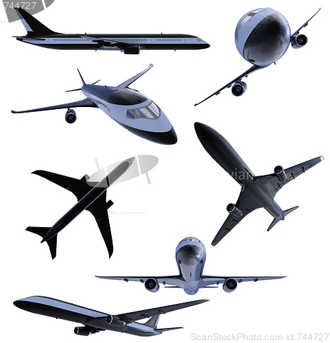 Image of Collage of isolated black airplane