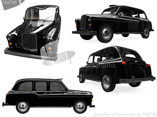 Image of Collage of isolated black taxi