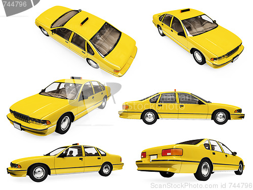 Image of Collage of isolated yellow taxi