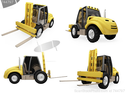 Image of Collage of isolated fork truck